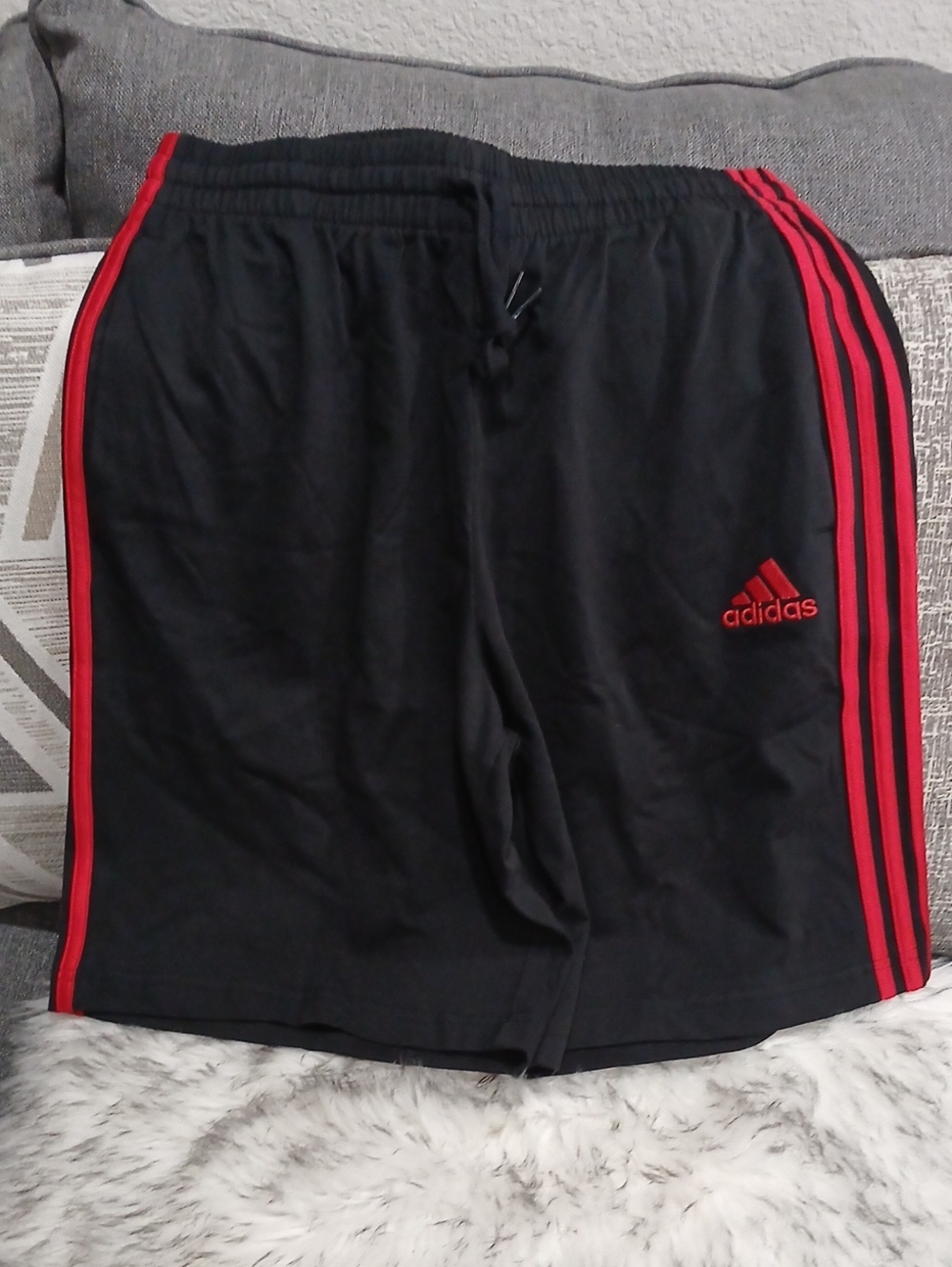 adidas Black Athletic Shorts with Red Stripes